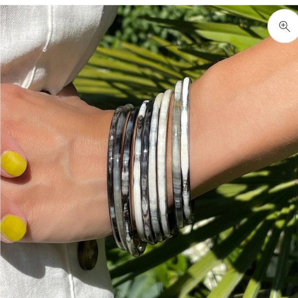arhaus Jewelry Genuine Horn Bangle Bracelets With Rhinestones Set